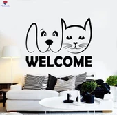 Cam Dekorasyon Duvar Sticker Karşılama Pet Shop Kedi Köpek Tımar Hayvan Dekor Çıkartmaları - 1