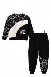 MiniLoox Erkek Bebek Üçgen Baskılı Siyah Eşofman Takımı - 1