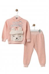 MiniLoox Kız Bebek Tavşan Kabartmalı Açık Pembe Çocuk Eşofman Takımı - 1