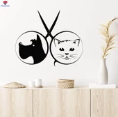Cam Dekorasyon Duvar Sticker Tımar Kediler Köpekler Makas Sembol Ev Evcil Hayvanlar Çıkartmalar - 1