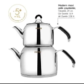 Nehir Modern Maxi Büyük Boy Paslanmaz Çelik 1.6-2.5 Lt. Çaydanlık Takımı - 4