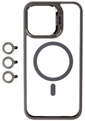 Apple iPhone 15 Pro Max Kılıf Magsafe Wireless Şarj Standlı Magsafe Klon Lensli Kapak - 1