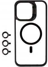 Apple iPhone 15 Pro Max Kılıf Magsafe Wireless Şarj Standlı Magsafe Klon Lensli Kapak - 2