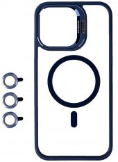 Apple iPhone 15 Pro Max Kılıf Magsafe Wireless Şarj Standlı Magsafe Klon Lensli Kapak - 3