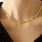 Minimal Şıklık: İtalyan Model Parlak Altın Renk Uzun Zincir Çelik Kadın Kolyesi - - 2