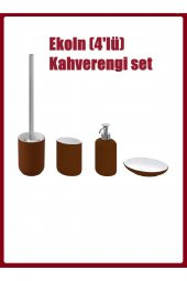4 Lü Banyo Seti Kahverengi Ekoln Banyo Seti, Sıvı Sabunluk, Diş Fırçalık, Katı Sabunluk, Tuvalet Fırçası Stoneware - 1