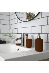 4 Lü Banyo Seti Kahverengi Ekoln Banyo Seti, Sıvı Sabunluk, Diş Fırçalık, Katı Sabunluk, Tuvalet Fırçası Stoneware - 8