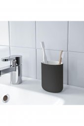 2 Li Banyo Seti Ekoln Sıvı Sabunluk Diş Fırçalık Koyu Gri Renk Stoneware - 3