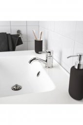 2 Li Banyo Seti Ekoln Sıvı Sabunluk Diş Fırçalık Koyu Gri Renk Stoneware - 4
