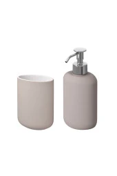 2 Li Banyo Seti Ekoln Sıvı Sabunluk Diş Fırçalık Bej Renk Stoneware - 1