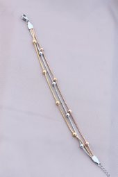 316L Kararmaz Çelik Gümüş Renk Top Zincirli Kadın Bileklik thumbnail 2