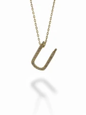 Ü Harfi 14 Ayar Altın Harf Kolye Pırlanta Modeli thumbnail 1