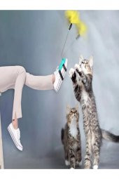3B Trend Tüylü Kedi Ayak Oltası Kedi Oyuncağı Ele Ayağa Takılan Yaylı Olta Oyuncak 40 Cm - 2