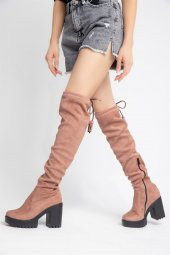İnolyan Pudra Renkli Süet Deri Uzun Çizme - 1