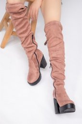 İnolyan Pudra Renkli Süet Deri Uzun Çizme - 2
