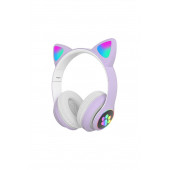 Sonia Bass A Kalite Kedi Kulağı Detaylı Bluetooth Kablosuz Rengarenk Işıklı Mor Oyuncu Kulaklık - 1