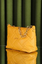 Cesato Sarı Renkli Fermuarlı 3 Bölmeli Yumuşak Deri Kadın El Çantası - 1