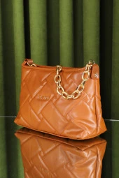 Cesato Taba Renkli Fermuarlı 3 Bölmeli Yumuşak Deri Kadın El Çantası - 1