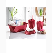 Prizma 4'lü Banyo Seti  - Banyo Organizer - Banyo Dekorasyon Seti Bordo Renk - 1