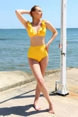 Angelino Kadın Fırfırlı Yüksek Bel Sarı Bikini 35001 thumbnail 3