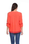 Dantel Detaylı Büyük Beden Gömlek Bluz Mercan - 1