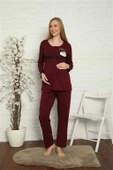Kadın Hamile Lohusa Bordo Pijama Takımı 45201 - 4