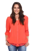 Dantel Detaylı Büyük Beden Gömlek Bluz Mercan - 2