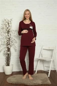 Kadın Hamile Lohusa Bordo Pijama Takımı 45201 - 3