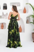 Eva Fashion Yeşil Empirme Bacak Dekolteli Uzun Abiye Elbise - 5