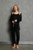 Kadın %100 Pamuk 3'lü Sabahlık Pijama Takım 16103 - 8