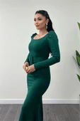 Krep Kumaş Kemer Detaylı Balık Elbise - ZÜMRÜT YEŞİLİ - 4