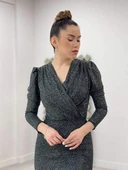 Simli Kalem Elbise - GÜMÜŞ thumbnail 4