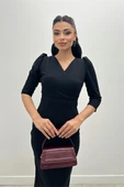 Krep Kumaş Midi Boy Elbise - Siyah - 3