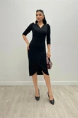 Krep Kumaş Midi Boy Elbise - Siyah - 2