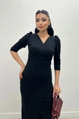 Krep Kumaş Midi Boy Elbise - Siyah - 4