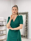 Crep Kumaş Midi Elbise  - ZÜMRÜT YEŞİL - 3