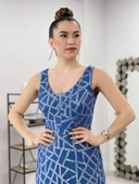 Tül Payet Tasarım Balık Elbise - İNDİGO MAVİ thumbnail 3