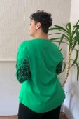 Baskılı Taş Detay Büyük Beden Gömlek Bluz Yeşil - 4