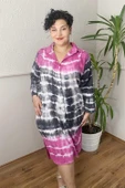 Batik Desen Büyük Beden Gömlek Elbise Renkli - 3