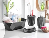 Prizma 4'lü Banyo Seti  - Banyo Organizer - Banyo Dekorasyon Seti Antrasit Gri - 2