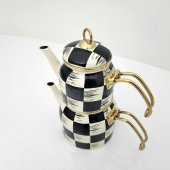 Acar Kitchen Beyond Dama Desen Siyah-Krem Mini Emaye Çaydanlık Takımı 5758 - 7