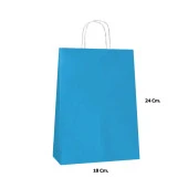 Büküm Saplı Kraft Kağıt Çanta Karton Hediyelik Poşet Torba - Mavi 2 - 18x24 Cm. -25 Adetlik 4 Paket - 2