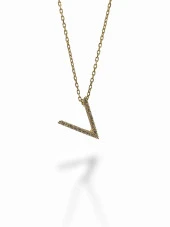 V Harfi 14 Ayar Altın Harf Kolye Pırlanta Modeli thumbnail 1