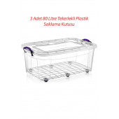 3 Adet 80 Litre Tekerlekli MAXI  Multi Box Saklama Kutusu - E-515-3 - 1