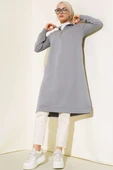 Yarım Fermuarlı Basıc Uzun Tunik Kayrak Grisi thumbnail 1