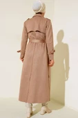 Kuşaklı Uzun Süet Trençkot Camel - 3