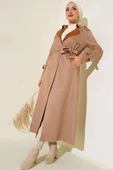 Kuşaklı Uzun Süet Trençkot Camel - 2