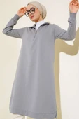 Yarım Fermuarlı Basıc Uzun Tunik Kayrak Grisi thumbnail 2