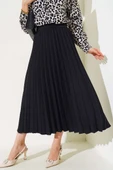 Beli Lastikli Pileli Etek Siyah - 2