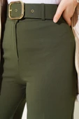 Kemerli Yüksek Bel Bol Paça Haki Pantolon thumbnail 4
